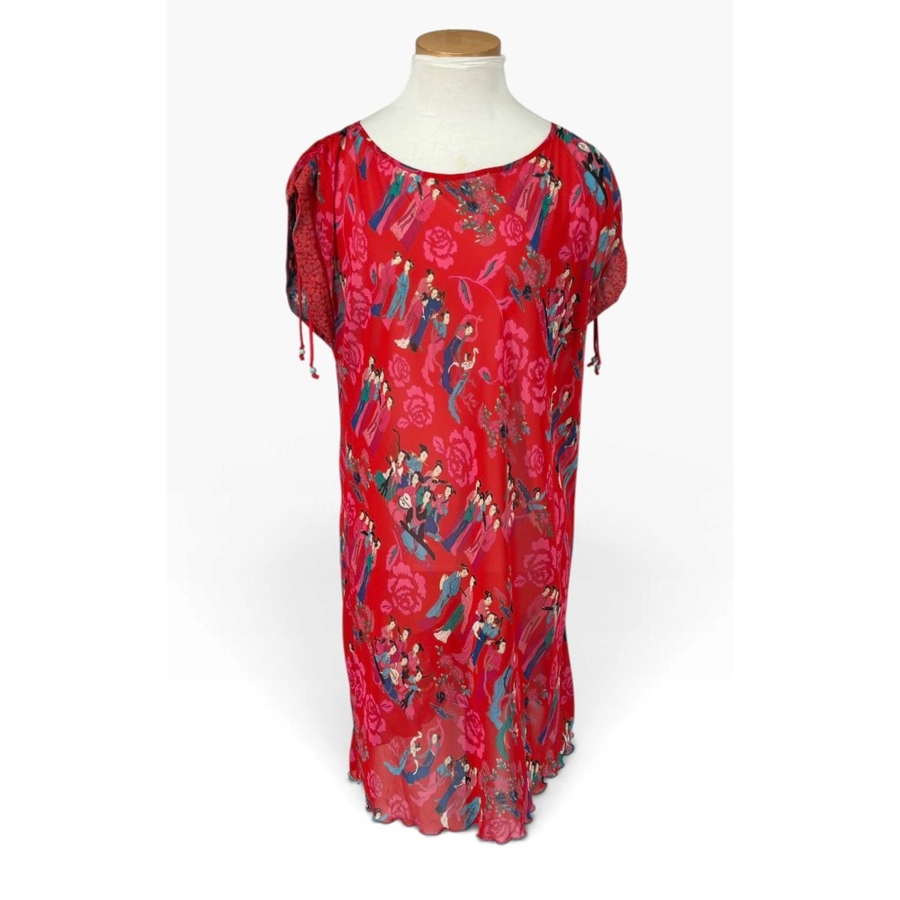 Josie Natori Chemise Women Medium Red Vintage 90s Asian Geisha Print